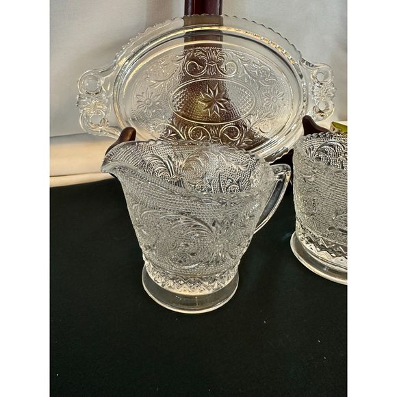 DUNCAN MILLER Sugar Cream Coffee Tea Set Tray Vintage Retro Glass MANGANESE - Picture 13 of 16